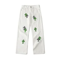 Premium Chrome Hearts Jeans Weiß Leder Style