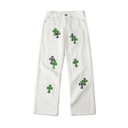 Premium Chrome Hearts Jeans Weiß Leder Style