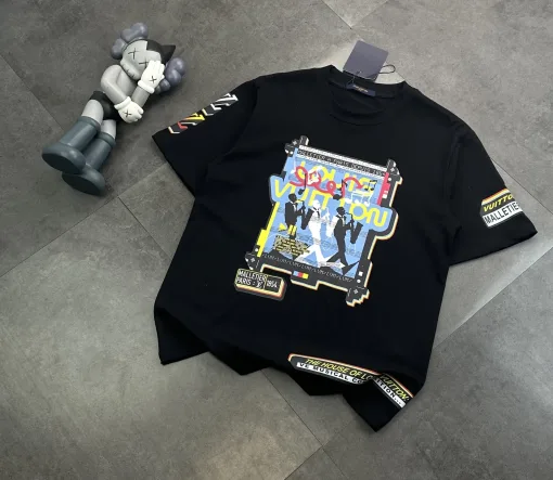Premium Qualität Louis Vuitton Kurzarm Schwarz Baumwolle Klassischer Stil