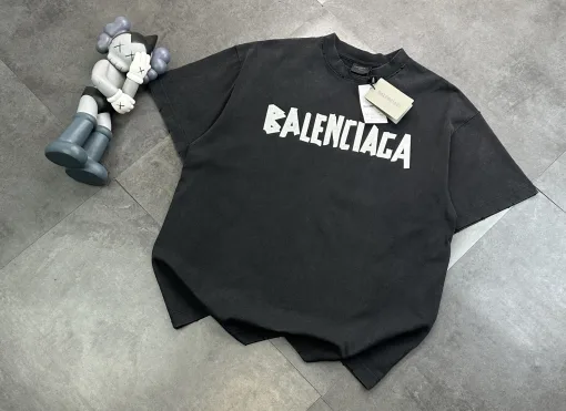 Hochwertige Balenciaga Kurzarm Schwarz Distressed Luxus