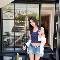 Bestseller Chanel Shorts Blue Denim Bestickt Luxus