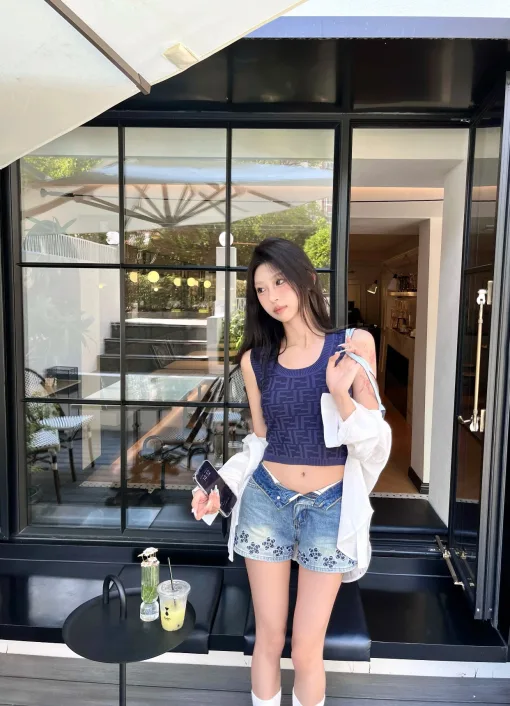 Bestseller Chanel Shorts Blue Denim Bestickt Luxus