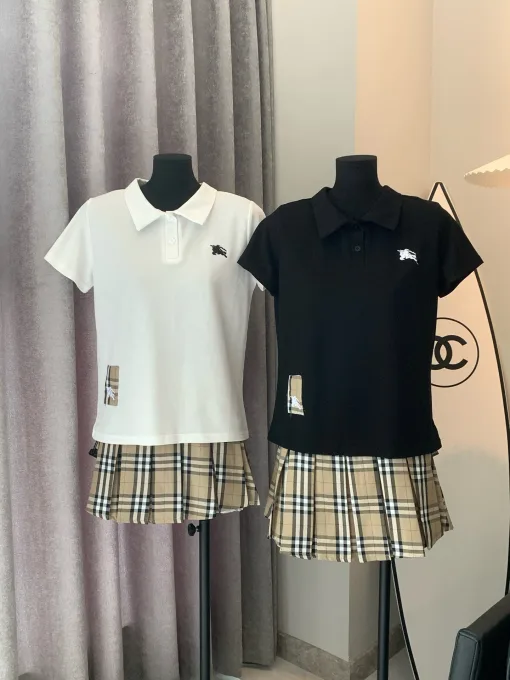 Premium Qualität Burberry Kurzarm Schwarz Bestickt Luxus