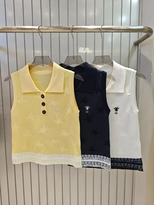 Hochwertige Dior Weste aus gelber Strickstickerei-Kollektion
