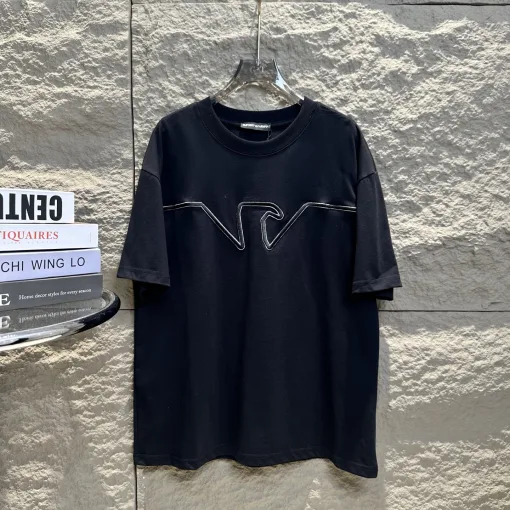 Hochwertige Armani Kurzarm-Logo-Kollektion aus schwarzer Baumwolle