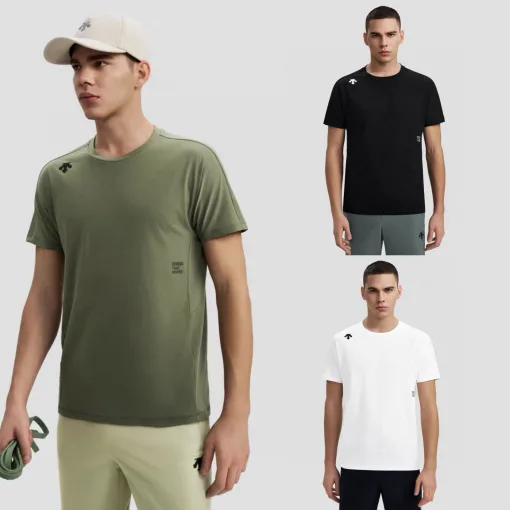 Premium-Qualität Descente Kurzarm Schwarz Baumwolle Logo-Stil