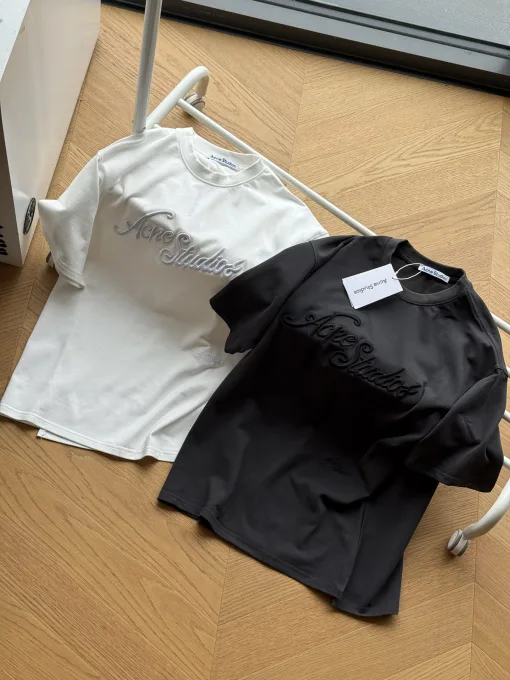 Premium Qualität Acne Studios Kurzarm Schwarz Baumwolle Bestickt Luxus
