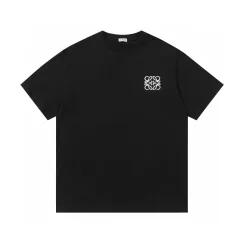 Luxus Loewe T-Shirt Schwarz Baumwolle Bestickt Stil