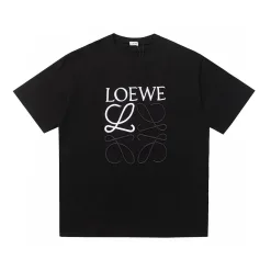 Premium Qualität Loewe Kurzarm Schwarz Baumwolle Bestickt Stil