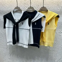 Premium Ralph Lauren Weste Weiß Strick Bestickt Luxus