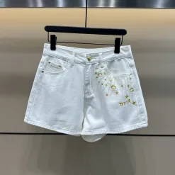 Premium Dior Shorts Weißer Denim Bestickter Luxus