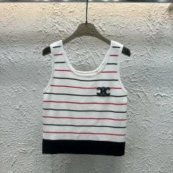 Premium Celine Weste Weiß Strick Bestickt Luxus