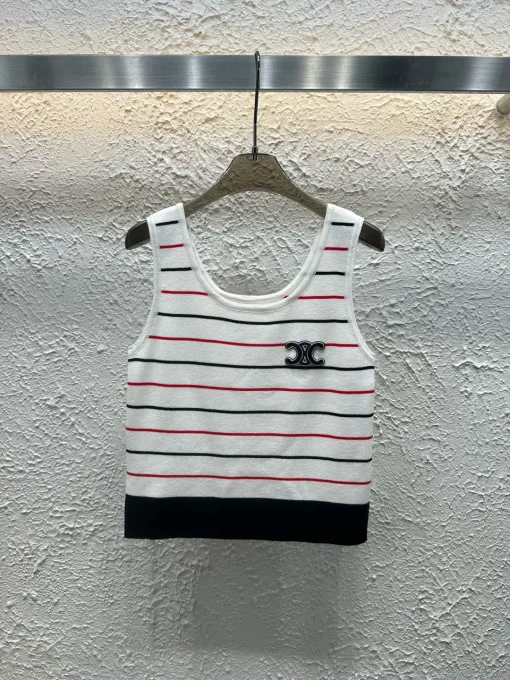 Premium Celine Weste Weiß Strick Bestickt Luxus