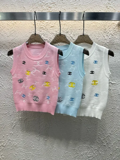 Luxus Chanel Weste Pink Strick Bestickt Stil