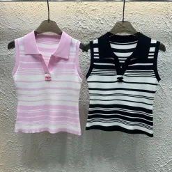 Luxus Chanel Weste Pink Strick Gestreift Luxus