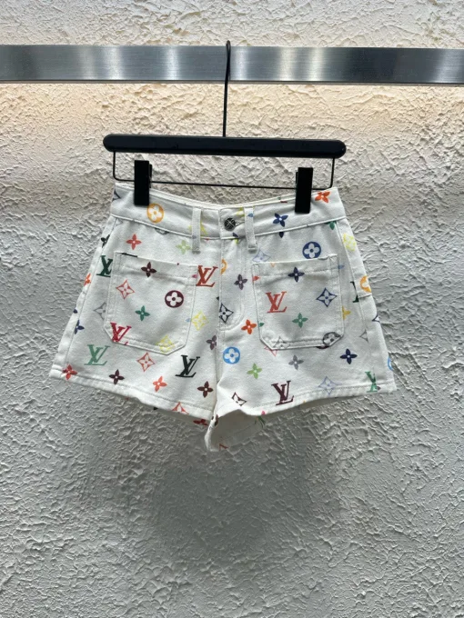 Hochwertige Louis Vuitton Shorts White Denim Print Kollektion
