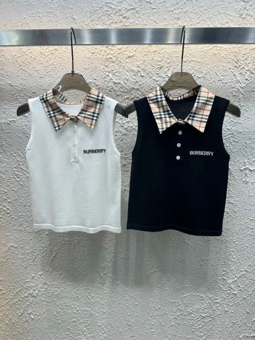 Premium Burberry Weste Weiß Strick Bestickte Kollektion