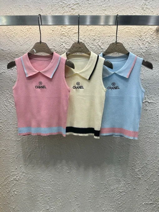 Luxus Chanel Weste Pink Strick Bestickt Stil