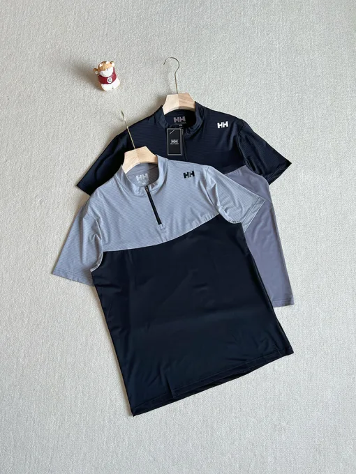 Hochwertiger, atmungsaktiver Helly Hansen-Kurzarm-Stil aus schwarzer Seide