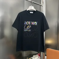 Luxus Loewe T-Shirts Schwarze Baumwolle Logo Kollektion