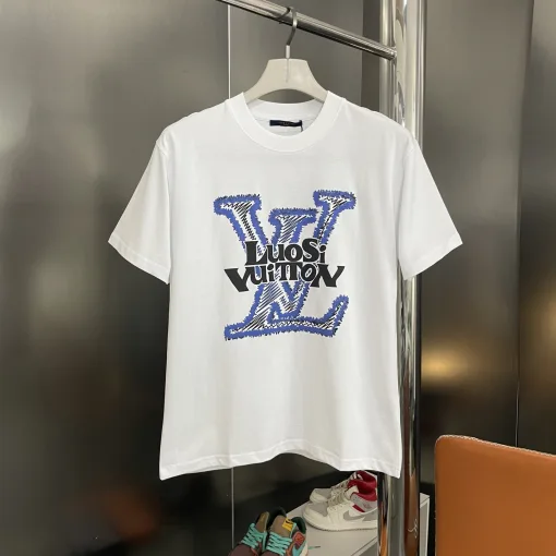 Luxus Louis Vuitton Kurzarm Weiß Baumwolle Logo Stil