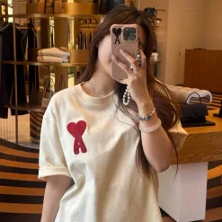 Luxury Ami Kurzarm Rot Bestickt Luxus