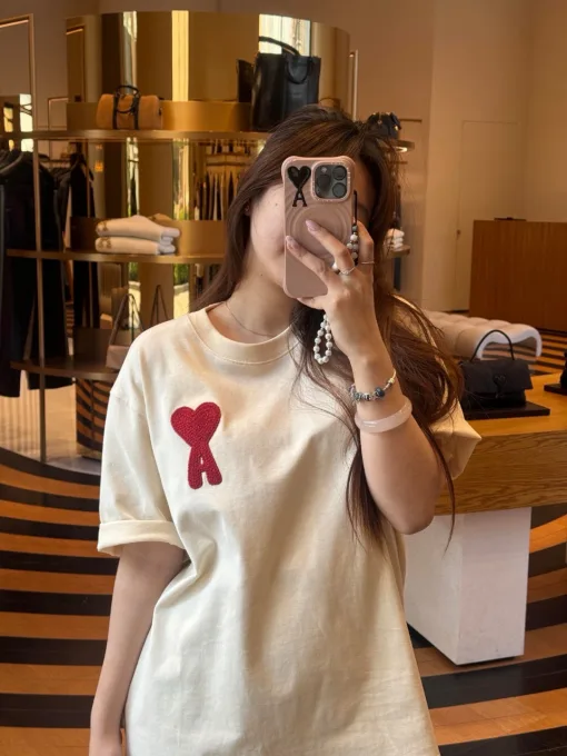 Luxury Ami Kurzarm Rot Bestickt Luxus