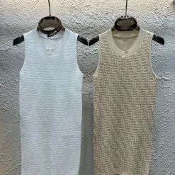 Premium Qualität Fendi Weste Weiß Strick Monogramm Luxus