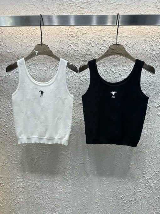 Luxus-Dior-Weste, weißer Strick, bestickt, Luxus