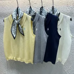 Premium Ralph Lauren Weste Gelb Strick Bestickt Luxus