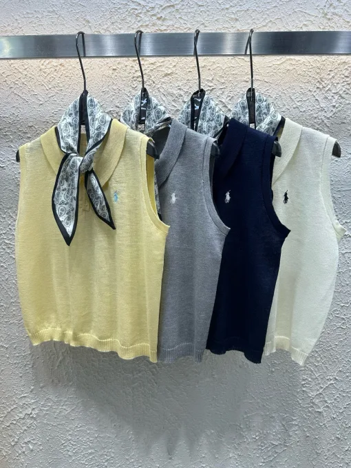 Premium Ralph Lauren Weste Gelb Strick Bestickt Luxus