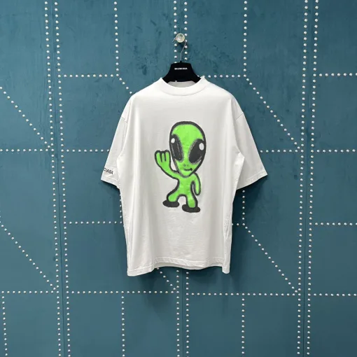 Meistverkaufte Balenciaga Kurzarm Weiß Baumwolle Print Stil