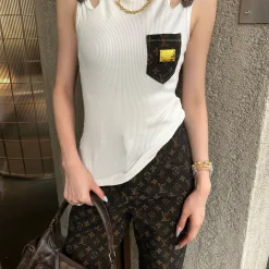 Premium Louis Vuitton Weste Schwarz Leder Jacquard Luxus