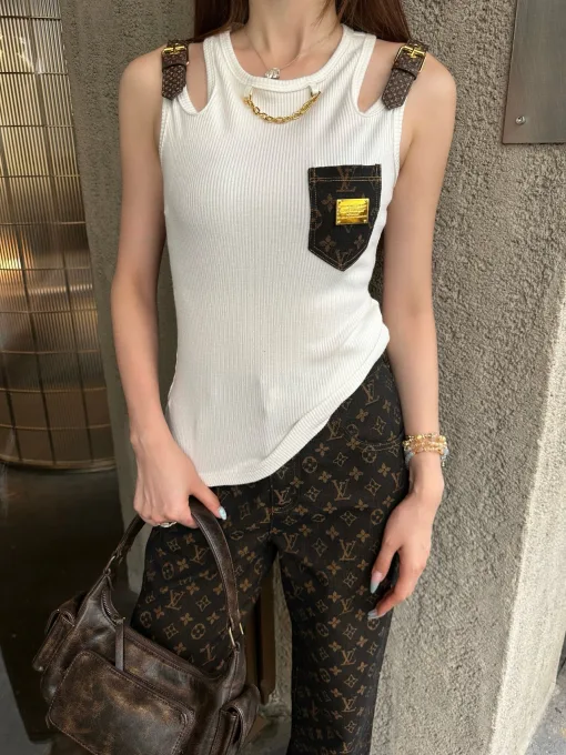 Premium Louis Vuitton Weste Schwarz Leder Jacquard Luxus