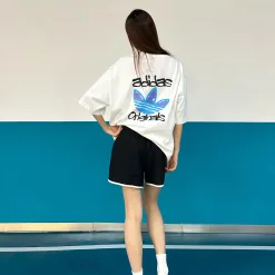 Luxus Adidas Kurzarm Schwarz Baumwolle Print Luxus