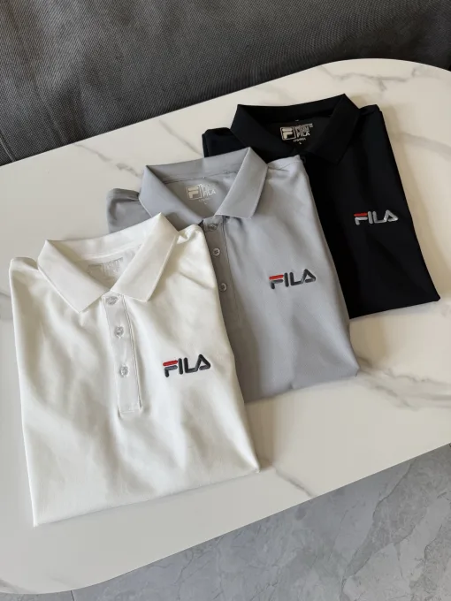 Premium Fila Poloshirt, schwarze Baumwolle, Stickerei-Kollektion