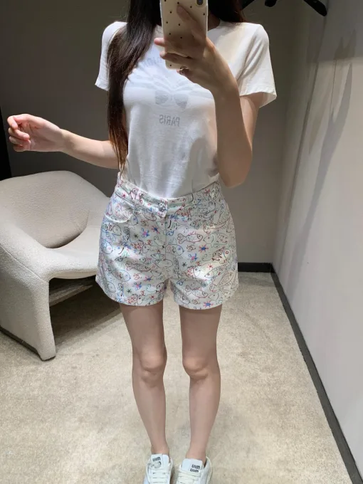 Luxus-Chanel-Shorts, weißer Denim-Print, Luxus