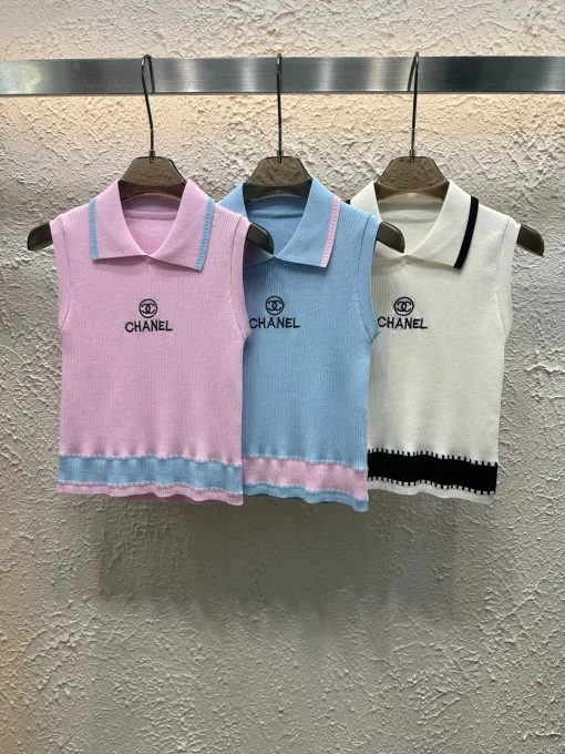 Premium Chanel Weste im rosa Strick-Stil mit Stickerei