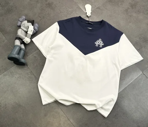 Hochwertige Chrome Hearts Kurzarm-Kollektion aus bestickter Baumwolle in Marineblau