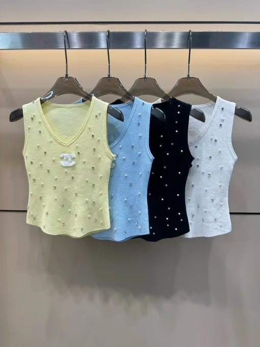 Hochwertige Chanel Weste Gelbe Strick-Stickerei-Kollektion