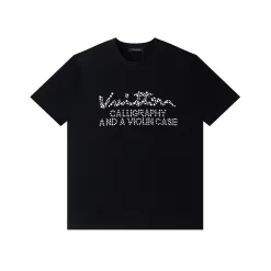 Premium Louis Vuitton Kurzarm Schwarz Baumwolle Logo Luxus