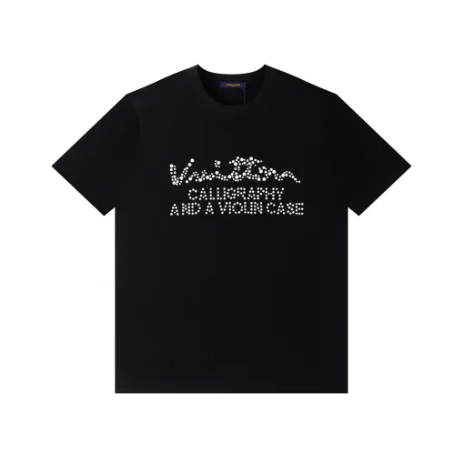 Premium Louis Vuitton Kurzarm Schwarz Baumwolle Logo Luxus