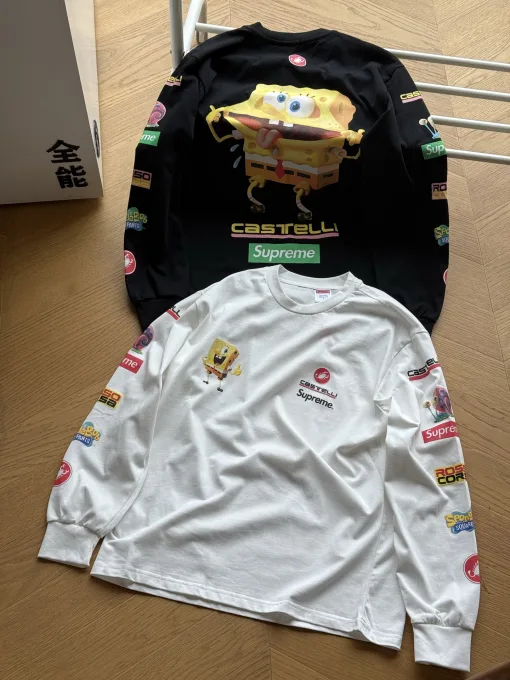Hochwertiger Supreme Langarm-Baumwoll-Print im schwarzen Stil