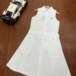 Hochwertiges Ralph Lauren Kleid aus weißer Baumwolle, einfarbige Kollektion