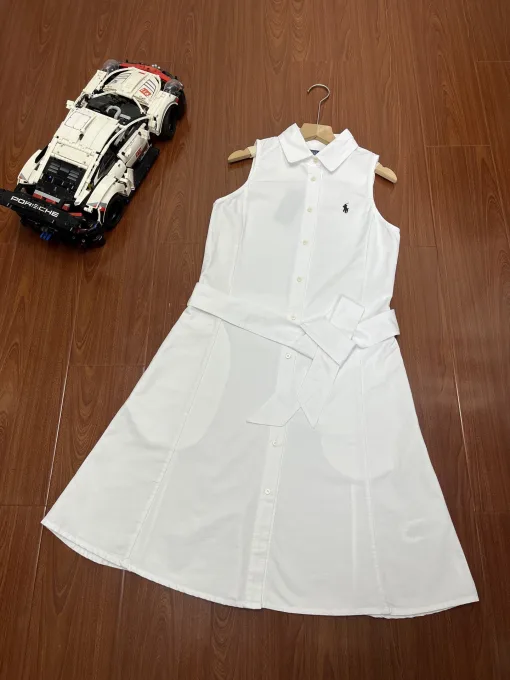 Hochwertiges Ralph Lauren Kleid aus weißer Baumwolle, einfarbige Kollektion
