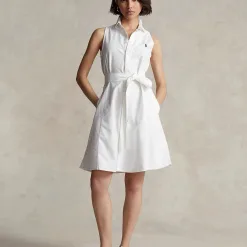 Luxus Ralph Lauren Kleid Weiß Baumwolle Solid Kollektion