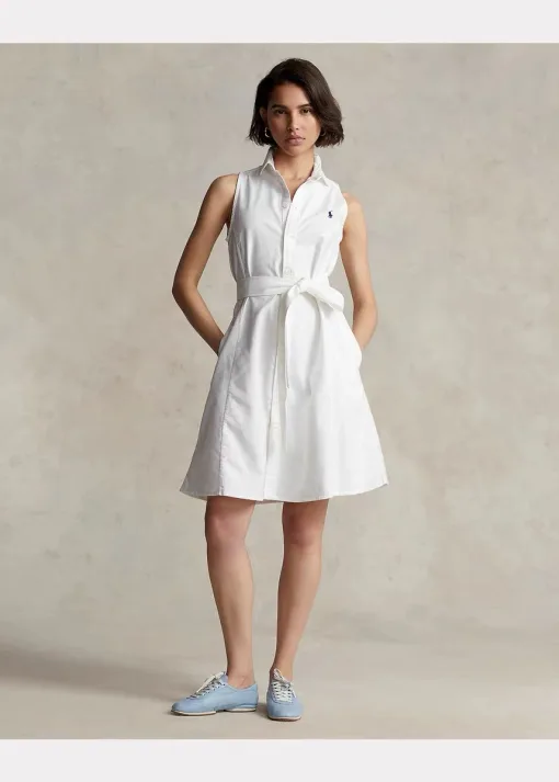 Luxus Ralph Lauren Kleid Weiß Baumwolle Solid Kollektion
