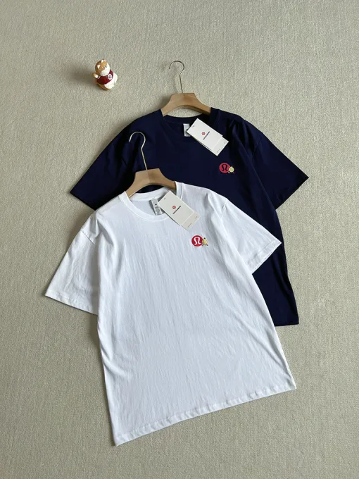 Luxus Lululemon Kurzarm Blau Baumwolle Druck Luxus