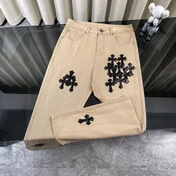 Meistverkaufte Chrome Hearts Jeans Schwarz Denim Patchwork Luxus