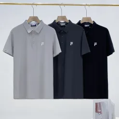 Luxus Fila Kurzarm T-Shirts Schwarze Seide Casual Luxury